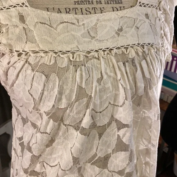 Trulli Ivory white sheer lace floral dress shortsleeve size XS​ - Picture 6 of 8